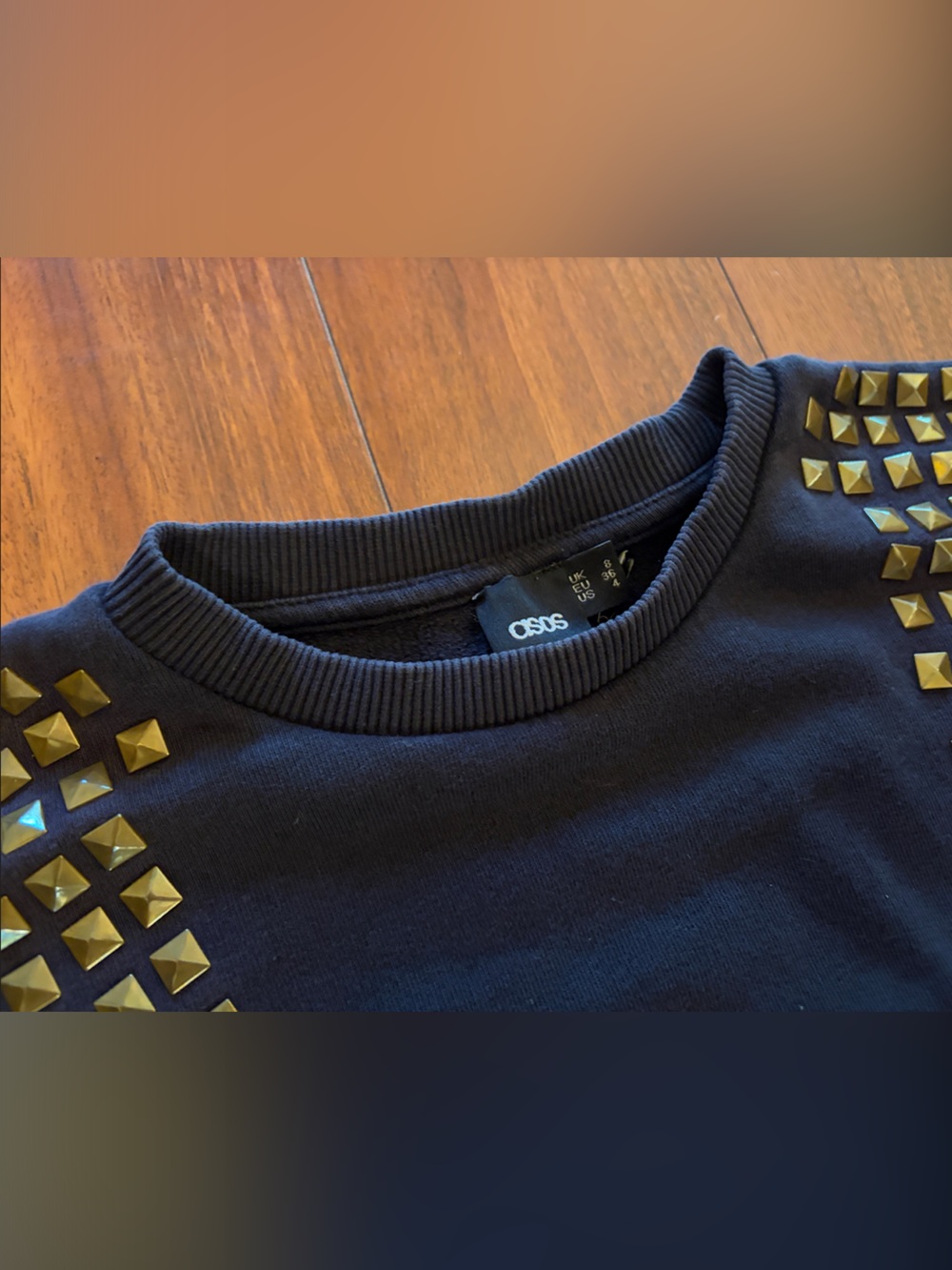 ASOS Navy Sweatshirt with Brass / Gold Stud Details - Picture 2 of 6